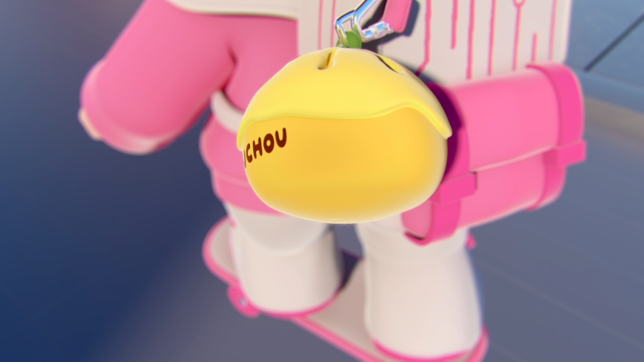 C4D 渲染的粉彩角色挂件特写